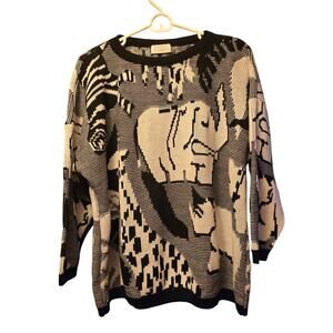 Vintage Honors Elephant Safari 3D Knit Sweater XXL